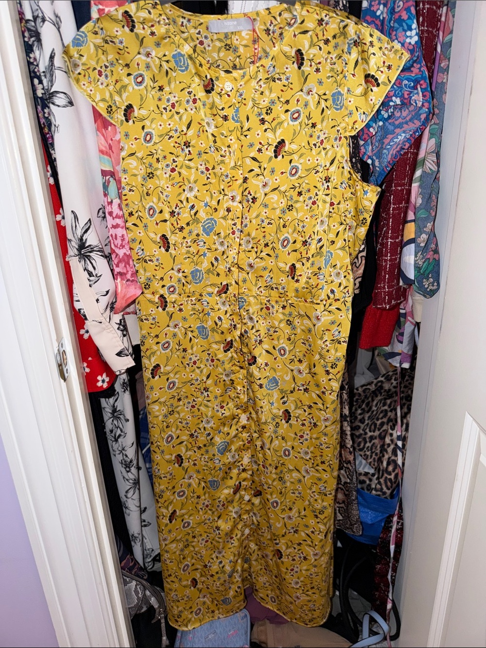 Yellow Floral Button-Front Maxi Dress